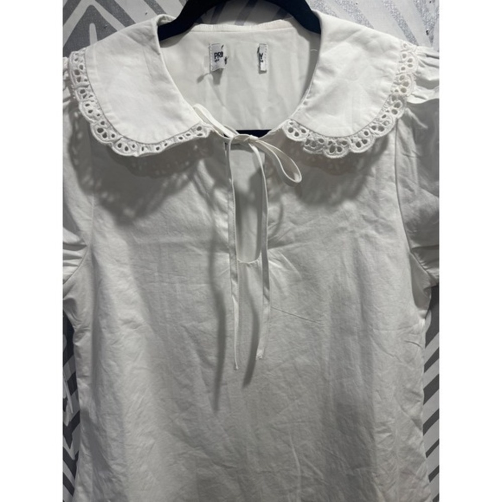 Princess Polly White You've Got Mail Dress Peter Pan Collar Eyelet Lace Puff 2 - Picture 3 of 7